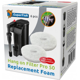 SuperFish Hang On Filter Pro 50 Mousse filtrante x6 - Mousses de rechange