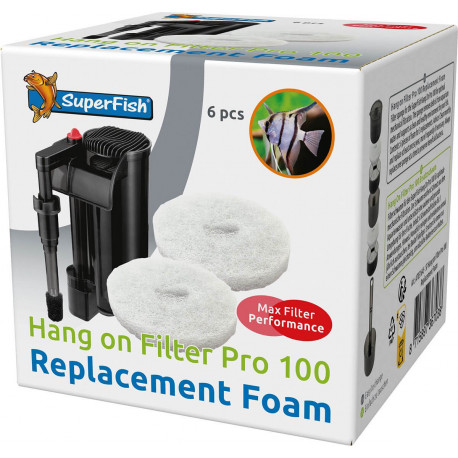 SuperFish Hang On Filter Pro 100 Mousse filtrante x6  - Mousses de rechange