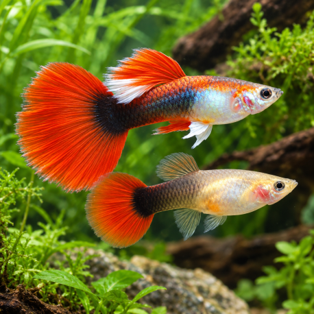 Guppy de selection - Poecilia reticulata Red Tuxedo Femelle
