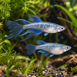 Medaka Miyuki Longfin (Oryzias latipes) - poisson japonais bleu voilés