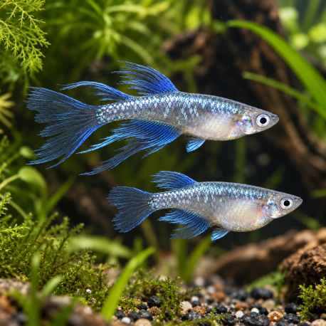 Medaka Miyuki Longfin (Oryzias latipes) - poisson japonais bleu voilés