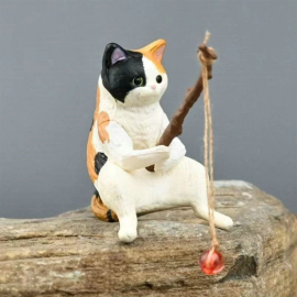Chat pêcheur Multicolor 4cm - Décoration pour bord d'aquarium