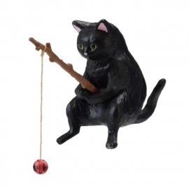 Chat pêcheur Noir 4cm - Décoration pour bord d'aquarium
