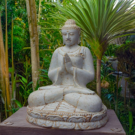 SEDA Bouddha White assis 80 cm "A" Salutation - Décoration statue