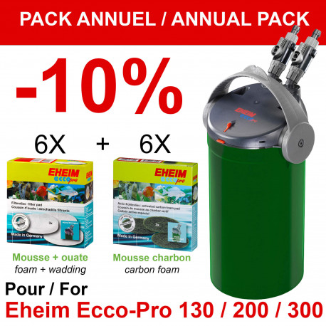 Pack annuel d'entretien EHEIM Ecco Pro avec 6 kits mousse et 6 boites de charbon actif - reduction 10%