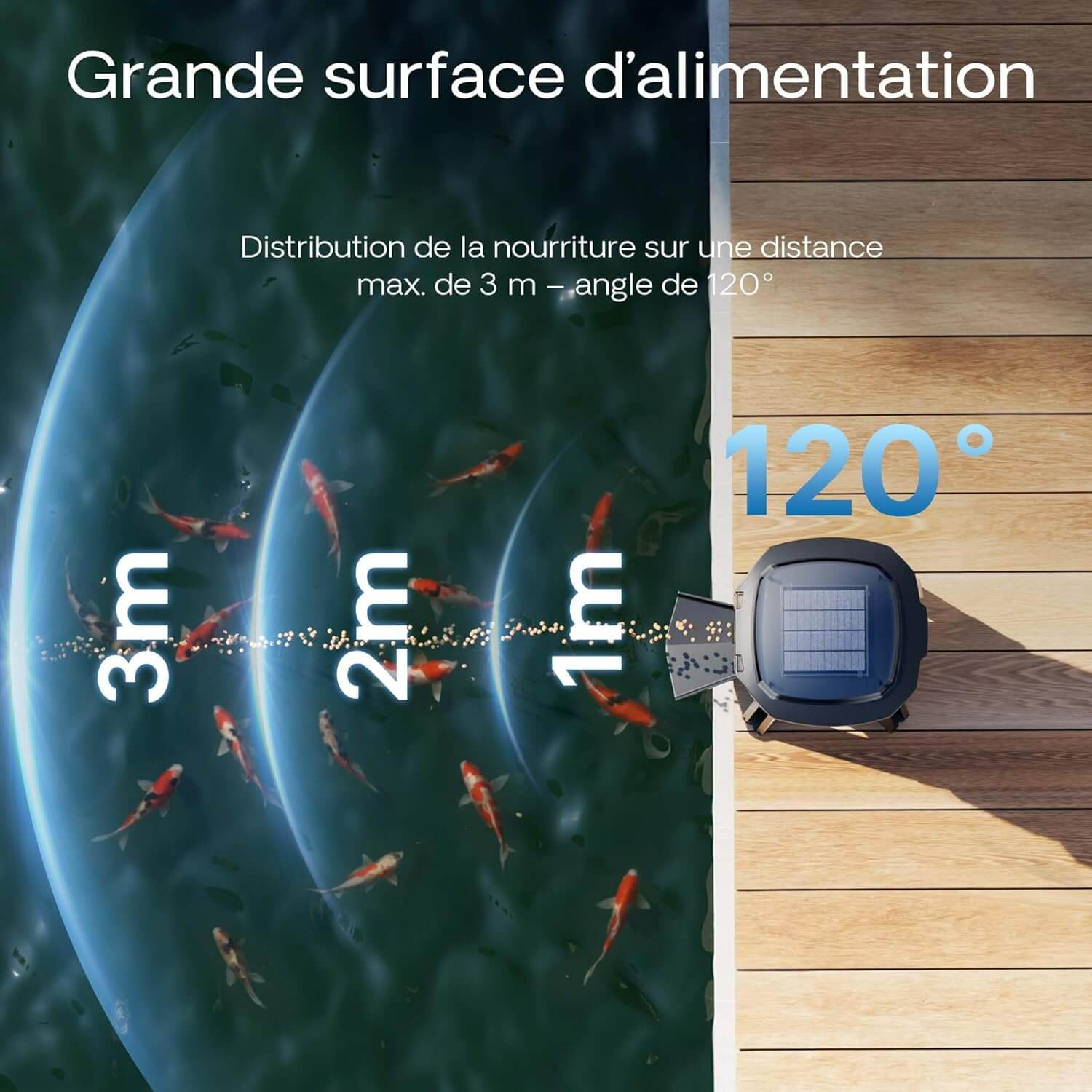 Distribution de nourriture sur 3 mètres avec angle de 120 degrés Sunsun CFF-206