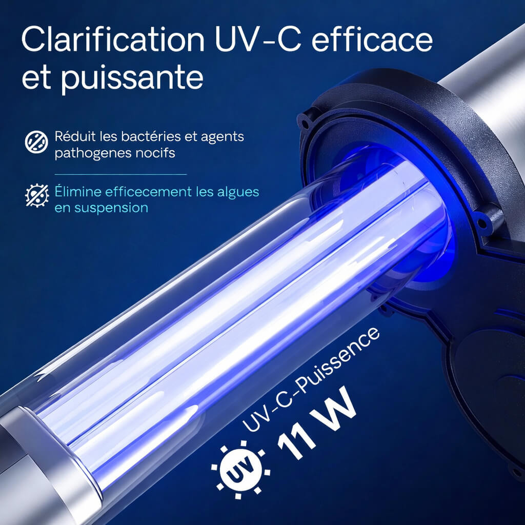 Stérilisation UV-C 11W Sunsun CPA-2500 contre bactéries pathogènes et algues flottantes