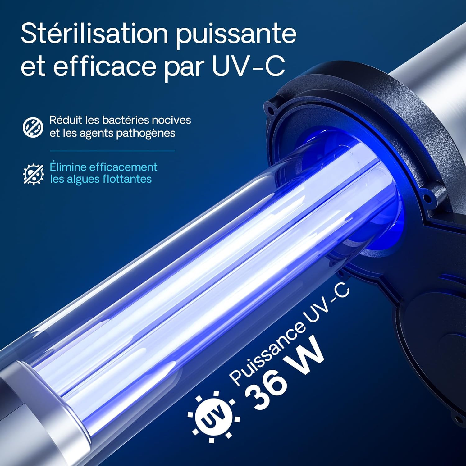 Stérilisation UV-C 36W Sunsun CPA-20000 contre bactéries pathogènes et algues flottantes