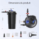 Vue eclatee du filtre Sunsun CPF-15000 avec reperage des 26 composants : couvercle, eponges, lampe UV-C, tube quartz