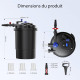 Dimensions du filtre Sunsun CPF-30000 : hauteur 771 mm, diametre 458 mm, volume 75 L, raccords 32-38-50 mm