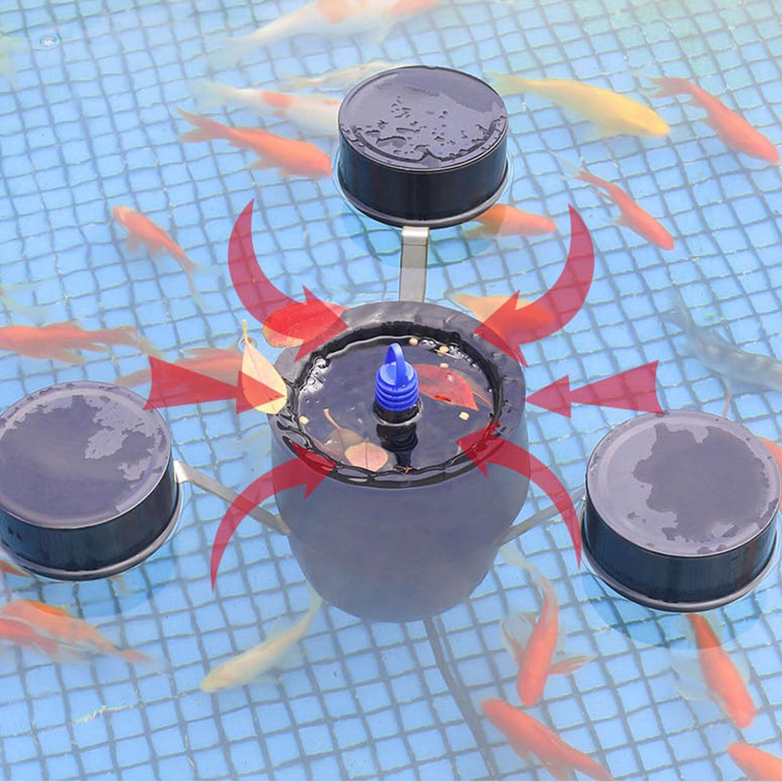 Ecumeur flottant Sunsun CSP-250 installation au centre d un bassin de jardin avec plantes et poissons