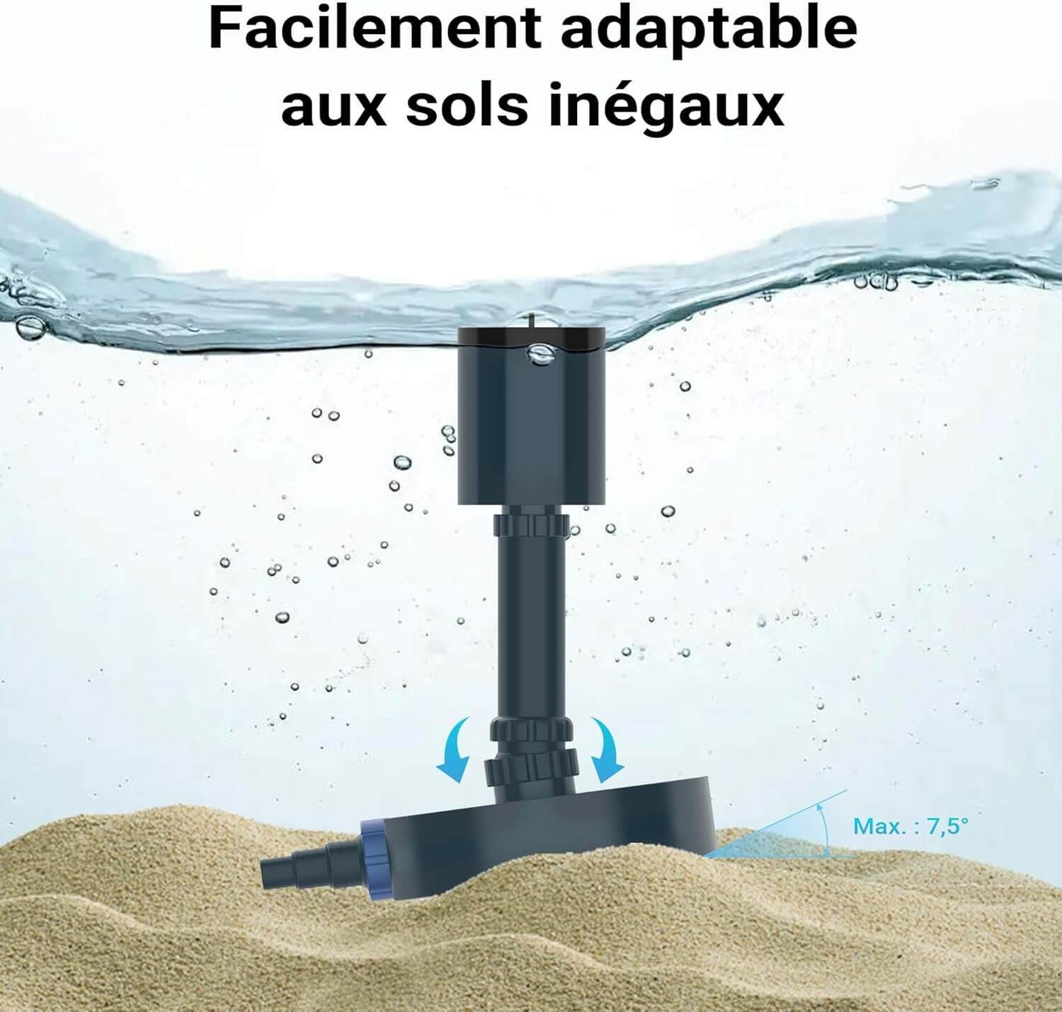 Ecumeur Sunsun CSP-40 installe dans un bassin avec pompe de filtration externe et panier collecteur en surface