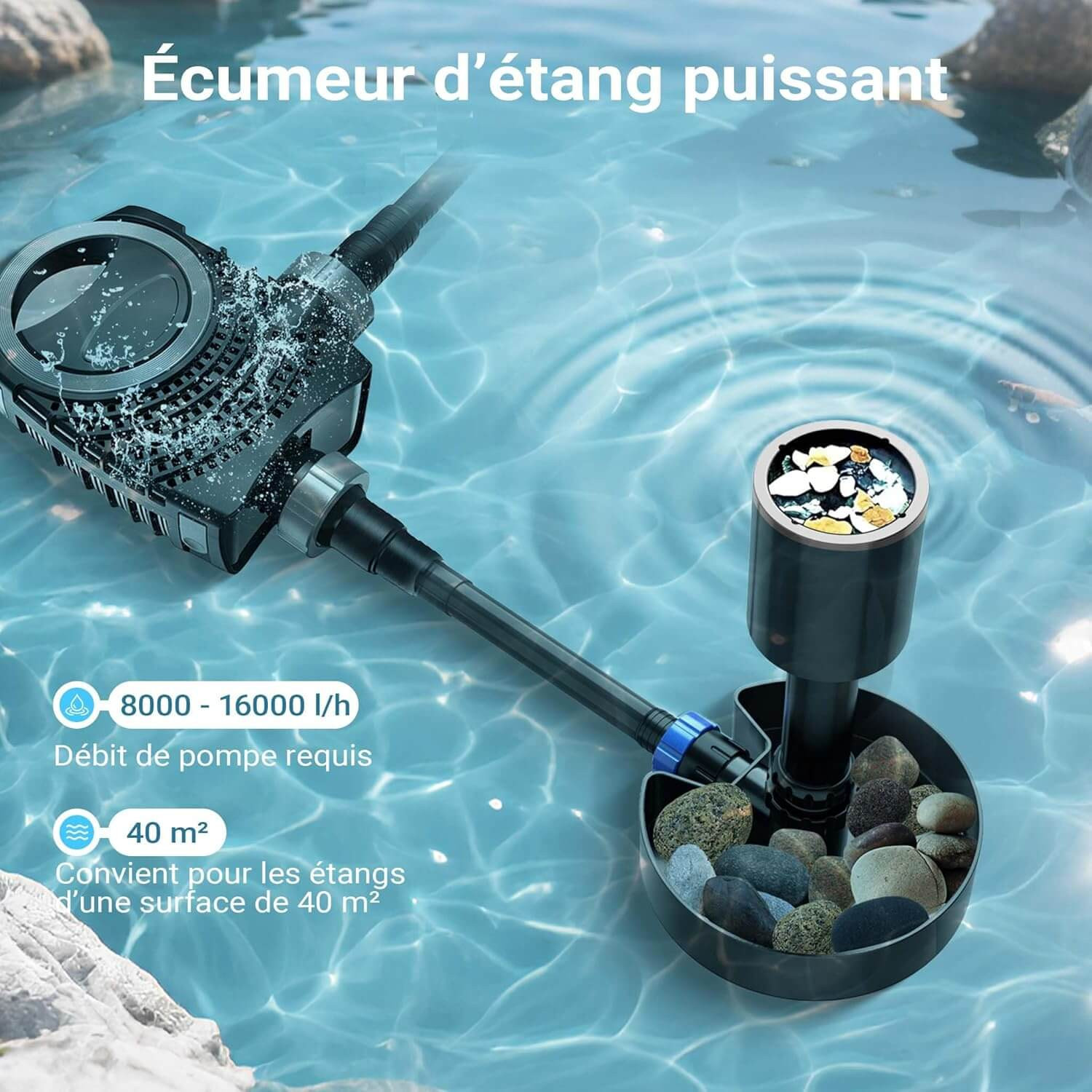 Installation Sunsun CSP-40 en 2 configurations hauteur 550-830 mm longue ou 320-590 mm courte apres decoupe