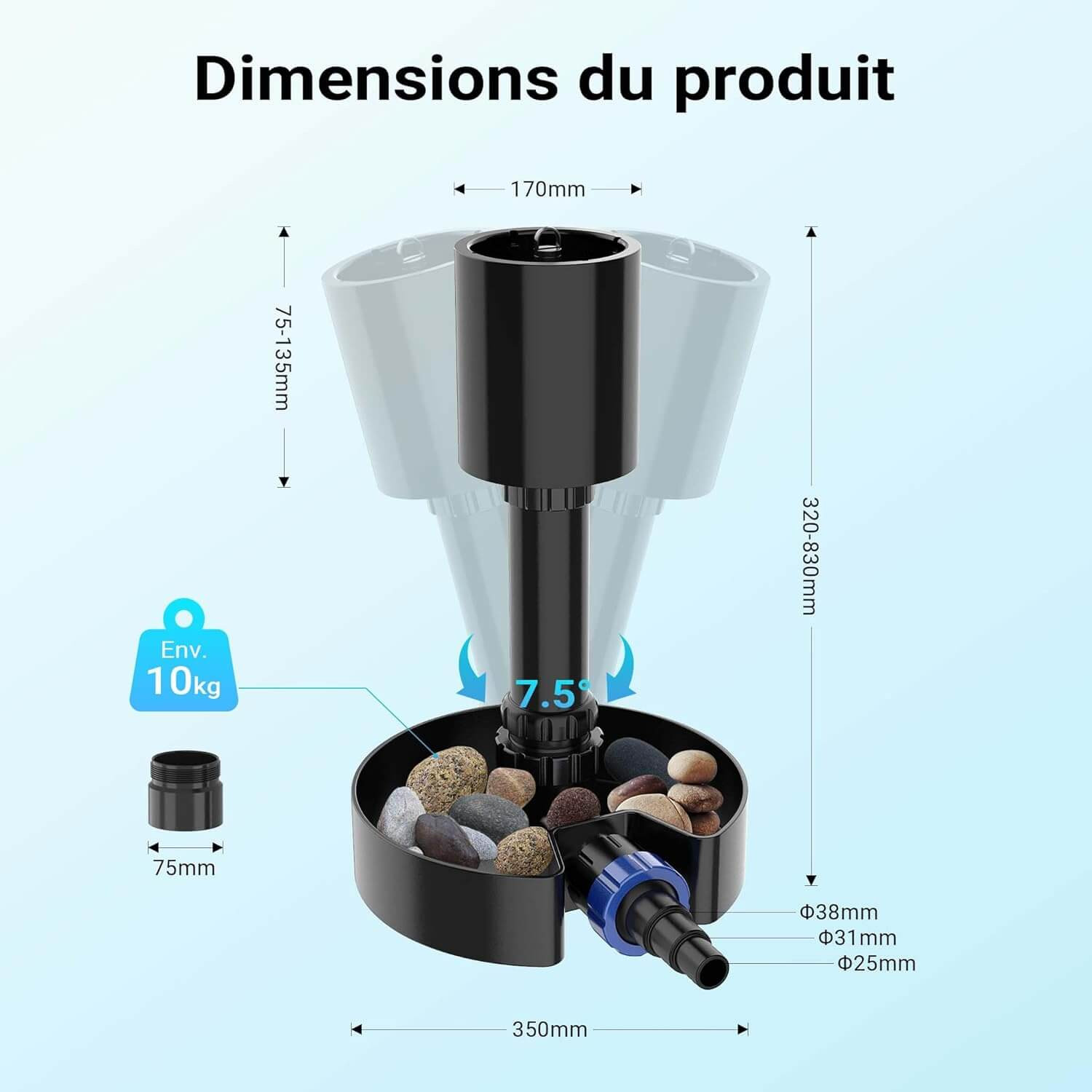 Rotule du Sunsun CSP-40 inclinable jusqu a 7 5 degres pour s adapter aux fonds de bassin irreguliers