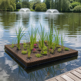 Île flottante Moerings 20058 1x1 m en fibre de coco pour bassin avec 25 emplacements de plantation