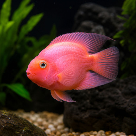 Cichlasoma Parrot rose - cichlidé perroquet hybride rose chez Aquaplante