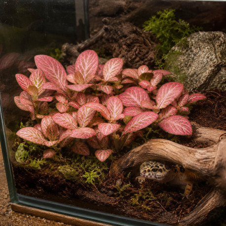 Fittonia Pink (Fittonia albivenis) feuilles vertes nervurees de rose en terrarium