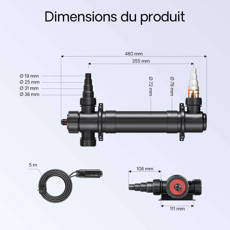 SunSun CUV-136 — cibles de désinfection UV-C Désinfection UV-C SunSun CUV-136 — bactéries, algues, virus et maladies des poissons