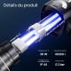 Détail technique — lampe UV-C + tube quartz sorti, chiffres 36W / 45000L / IP44 / 0.3 bar