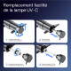 Infographie entretien — remplacement lampe UV-C en 4 étapes illustrées
