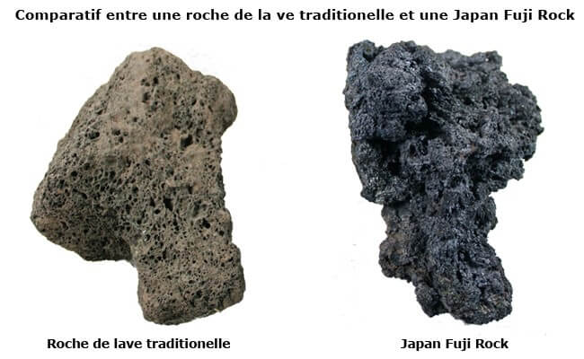 Comparatif entre une roche de lave traditionelle et une roche Japan Fuji Rock pour aquarium