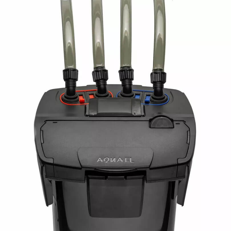 Configuration 2 entrees 2 sorties du filtre externe Aquael Hypermax BT Thermo pour circulation sans zones mortes