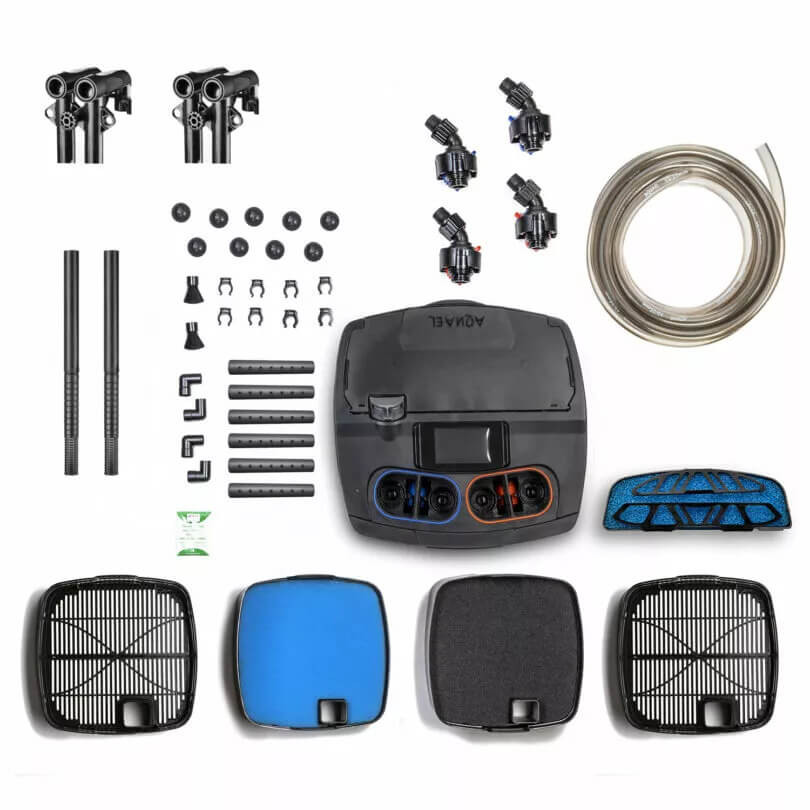 Kit complet Aquael Hypermax BT Thermo - 4 paniers 15,9 L de masse filtrante medias eponges et tuyau 6 m inclus